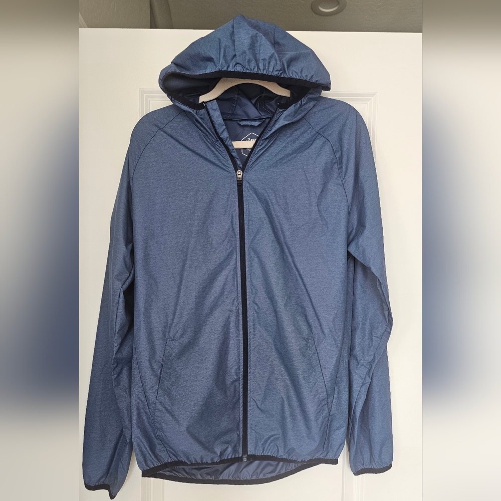 ASICS Blue Lightweight Hooded Windbreaker Jacket Size Small